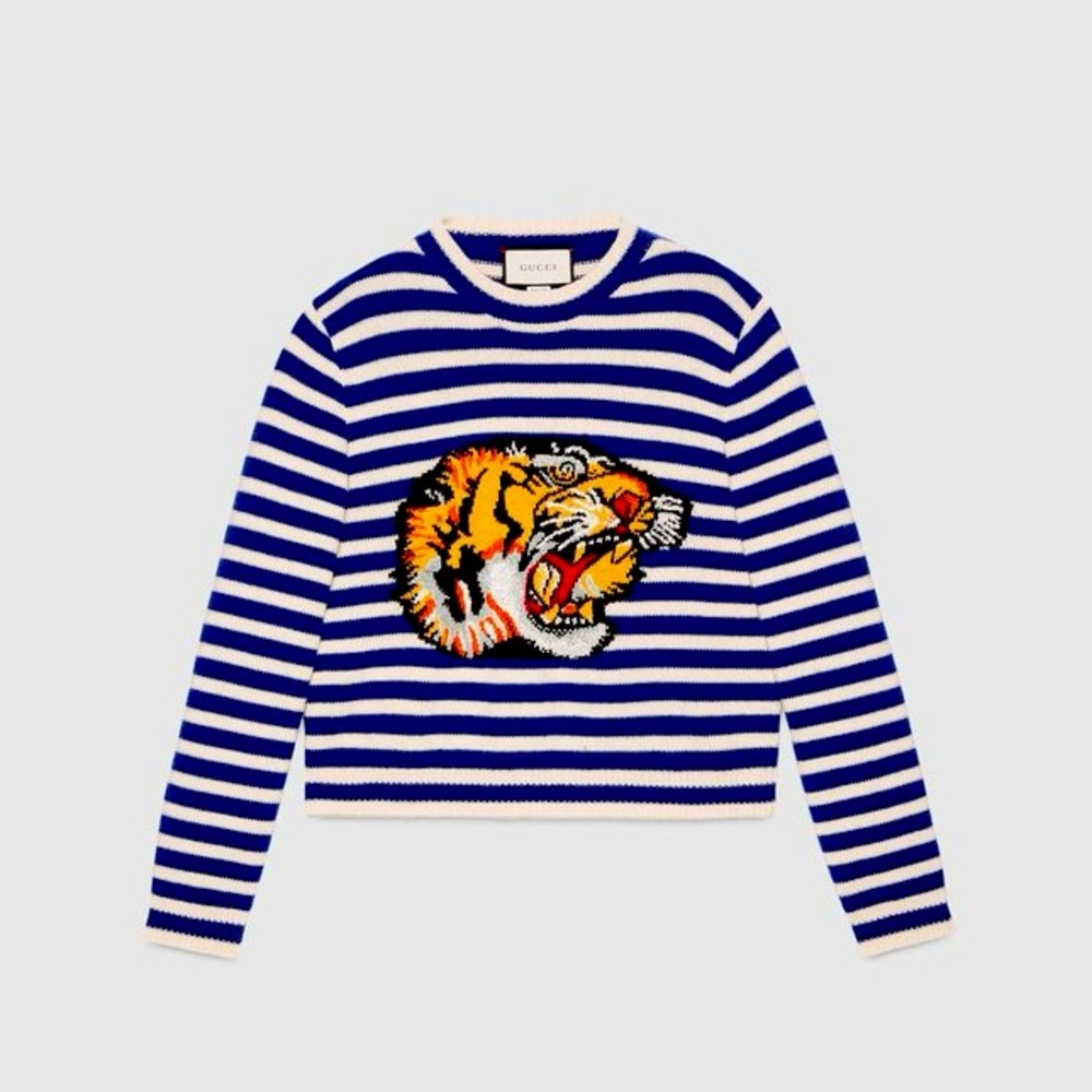 Gucci - Tiger Print Striped Knit Jumper